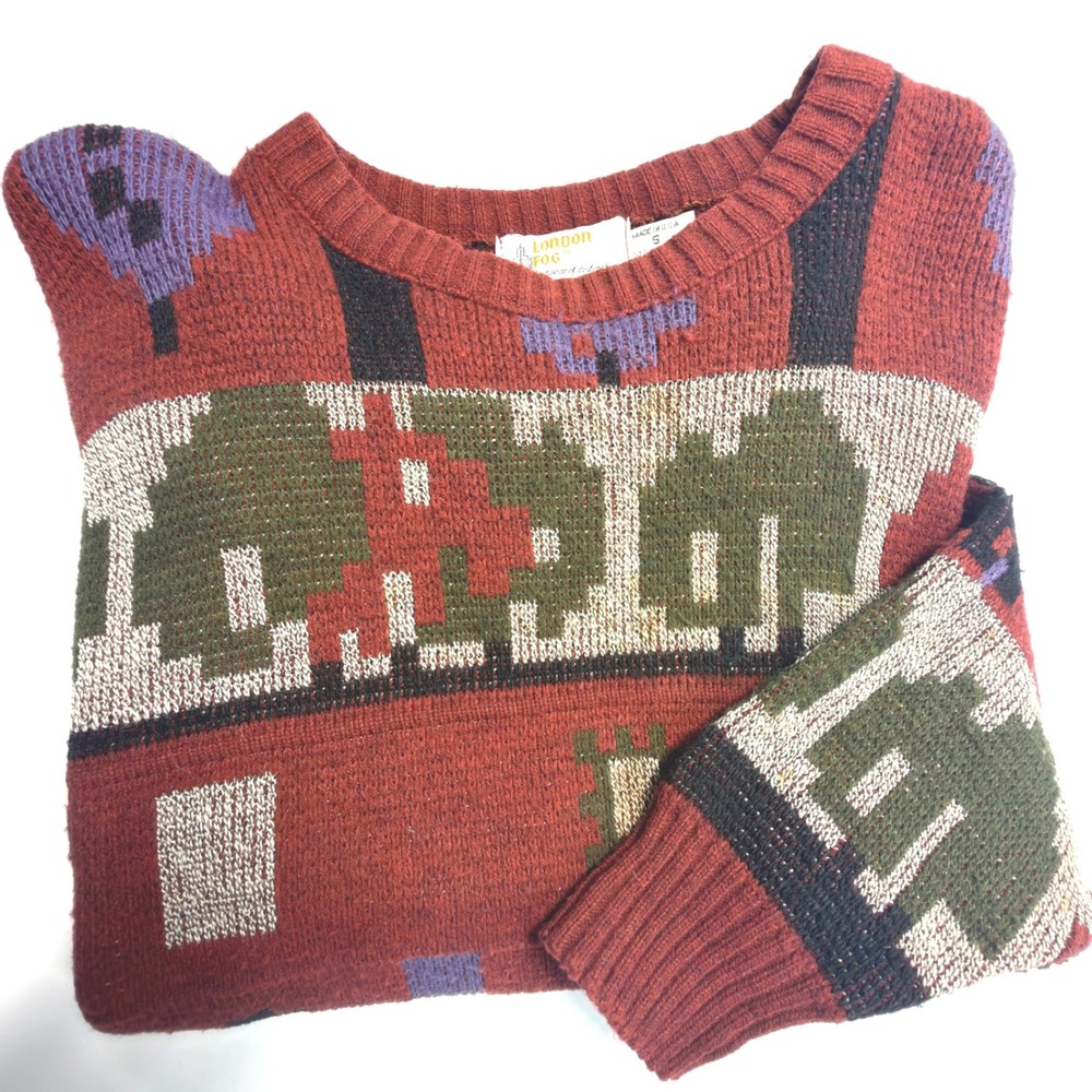 London Fog Vintage Southwestern Wool Blend Sweater USA Men's Small 90s Knit